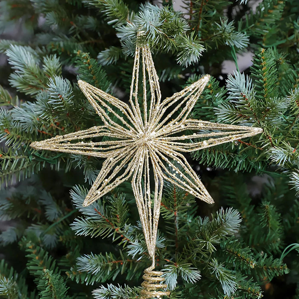 30cm Led Star Christmas Tree Topper With String Lights Festive