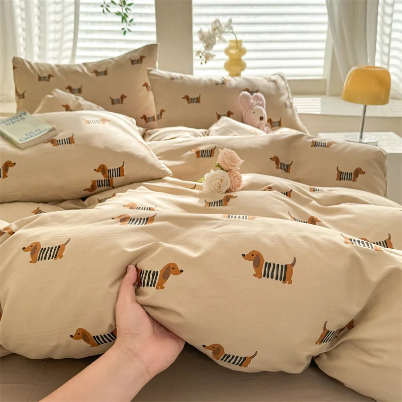 Cute Dog Printed Duvet Covet Set Brown Color Comforter Cover with Pillowcase