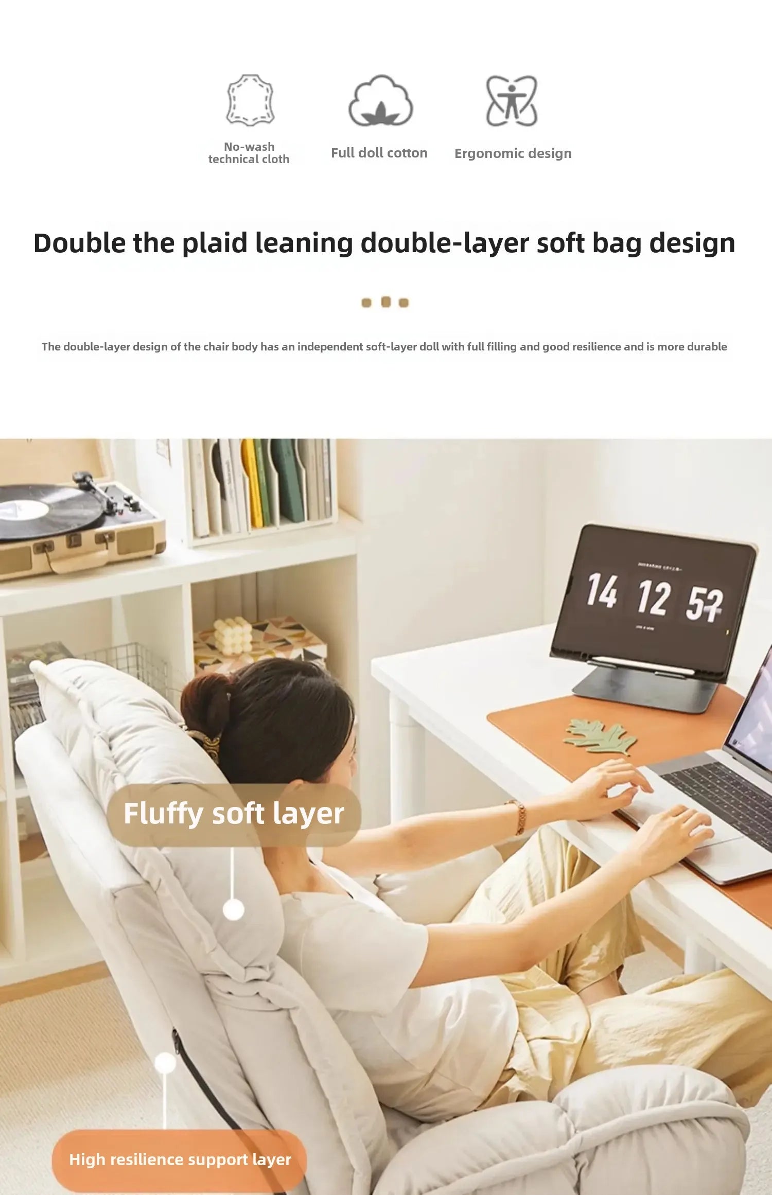 Footrest Wheels Office Chair Kids Velvet