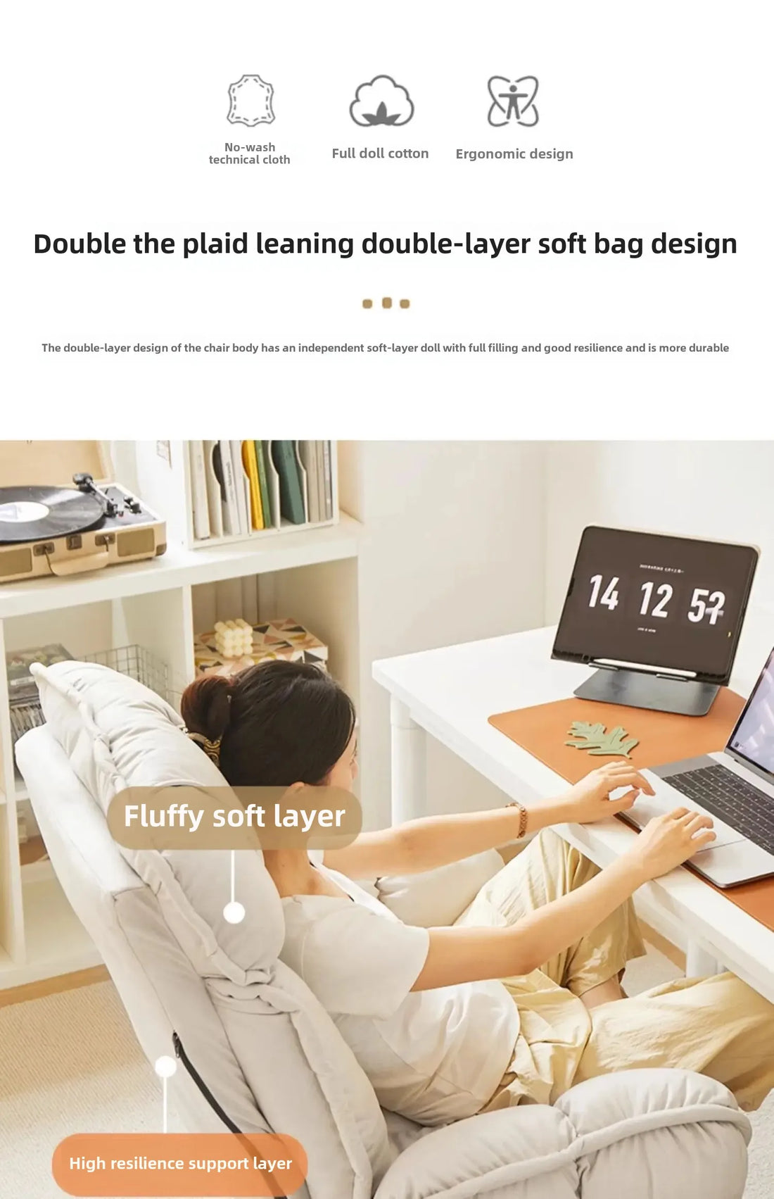 Footrest Wheels Office Chair Kids Velvet