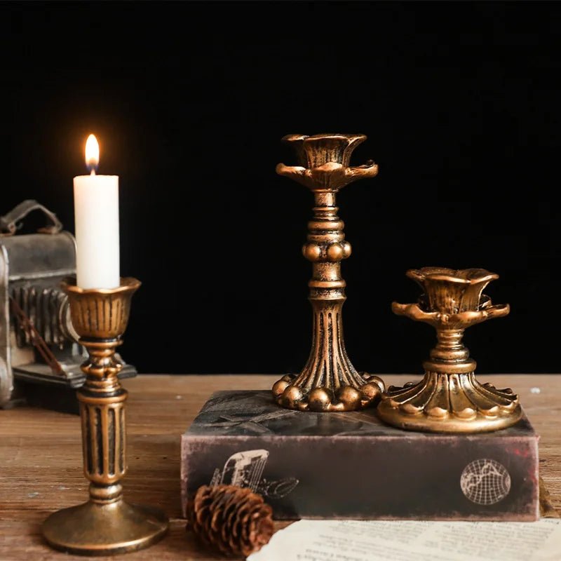 Vintage Taper Candle Holders - Antique Bronze Finish Resin Candle