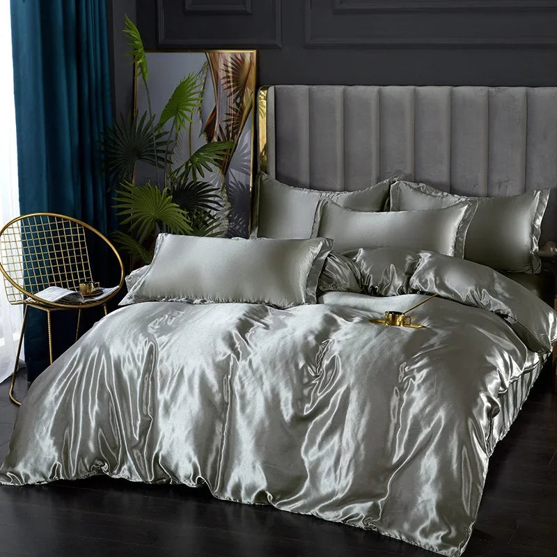 Silk Bedding Set with Duvet Cover Bed Sheet Pillowcase Luxury