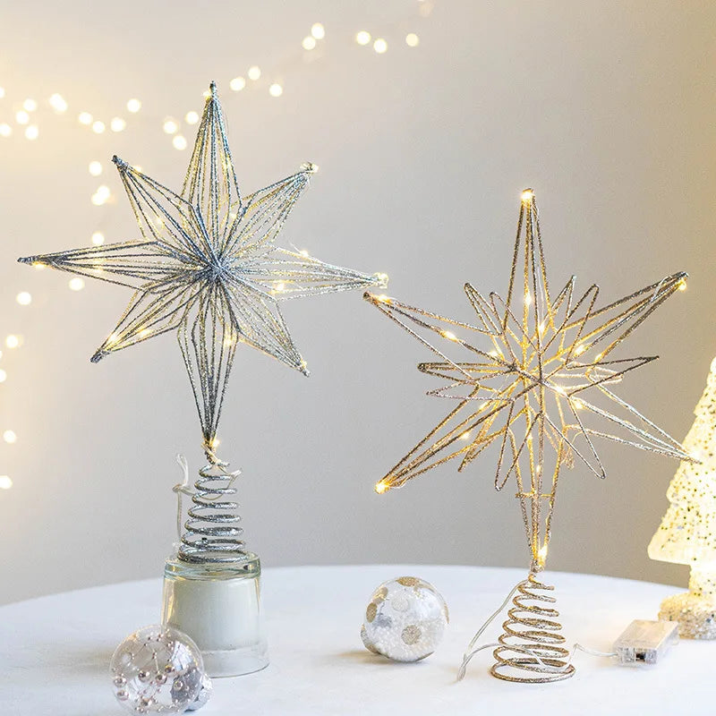 30cm Led Star Christmas Tree Topper With String Lights Festive