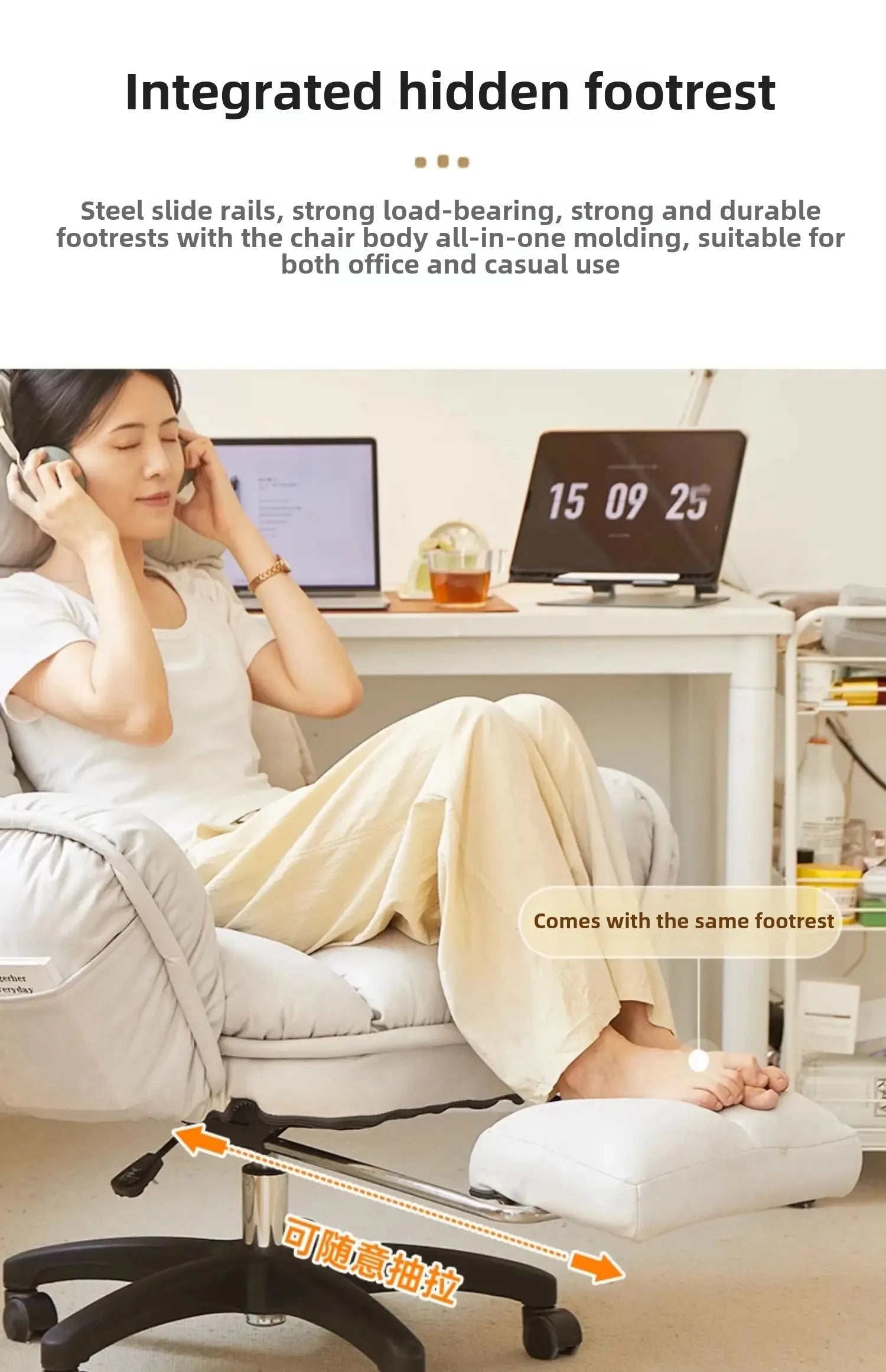 Footrest Wheels Office Chair Kids Velvet