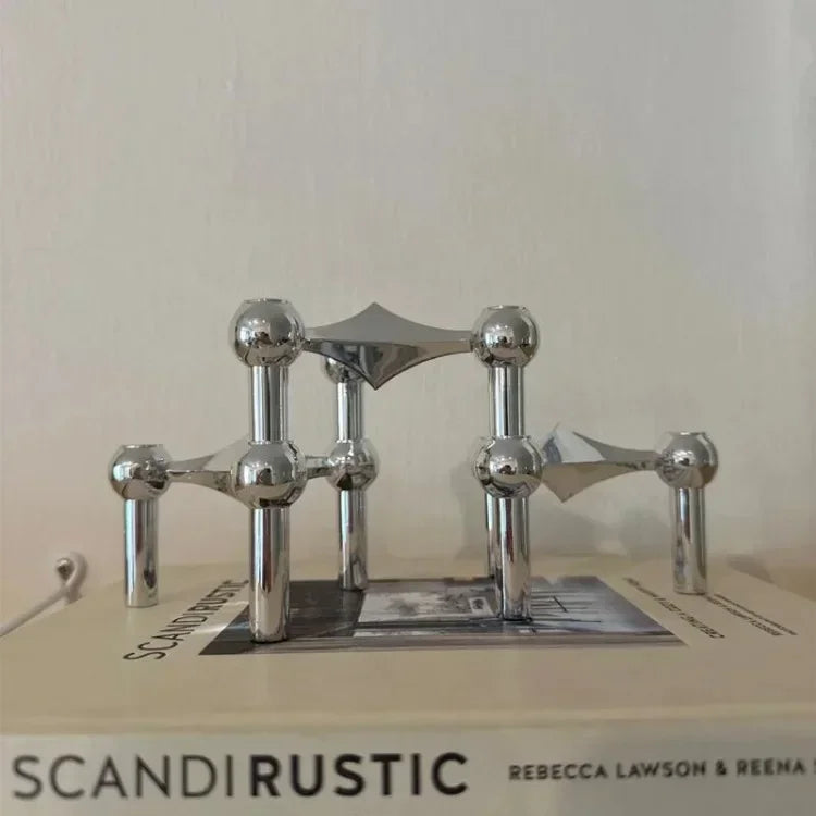 Metal Molecular Structure Candle Holder Nordic Silver Candlestick