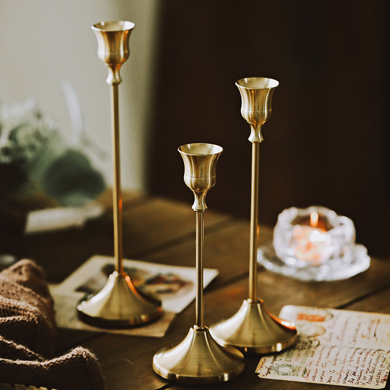 3pc Candlestick Holders Kit Brass Gold Candlestick Set