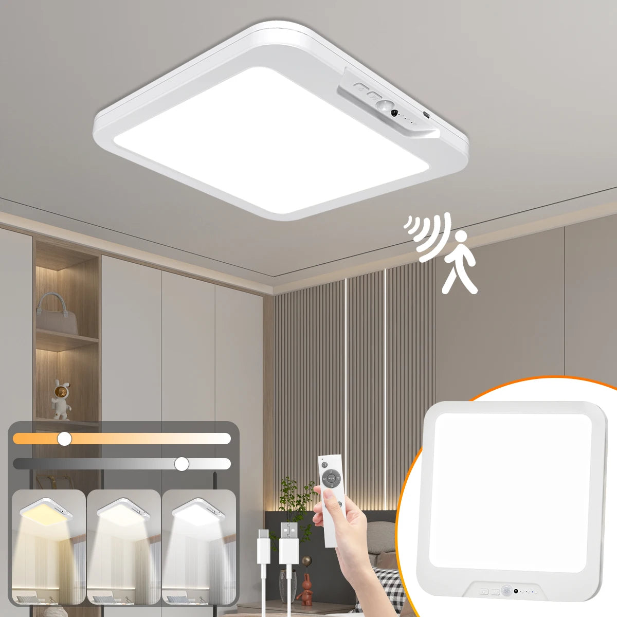 Rechargeable Motion Sensor Ceiling Light with Remote