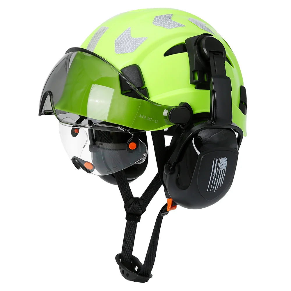 CE Construction Safety Helmet With Visor Built In Goggles