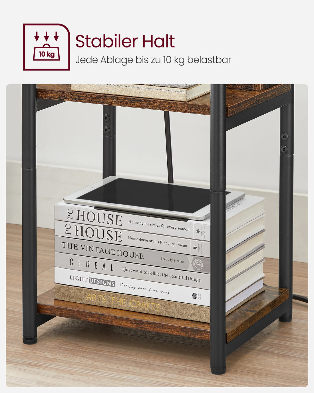 VASAGLE side table, bedside table with socket