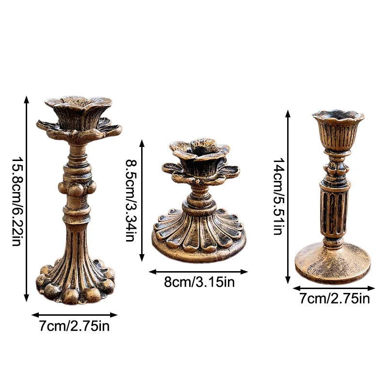 Vintage Taper Candle Holders - Antique Bronze Finish Resin Candle