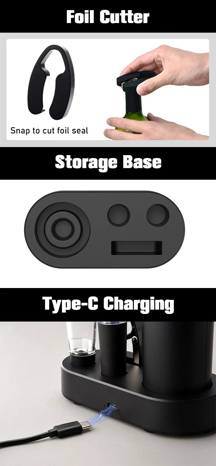 5 in1 Electric Wine Opener Set with Charging Base Automatic