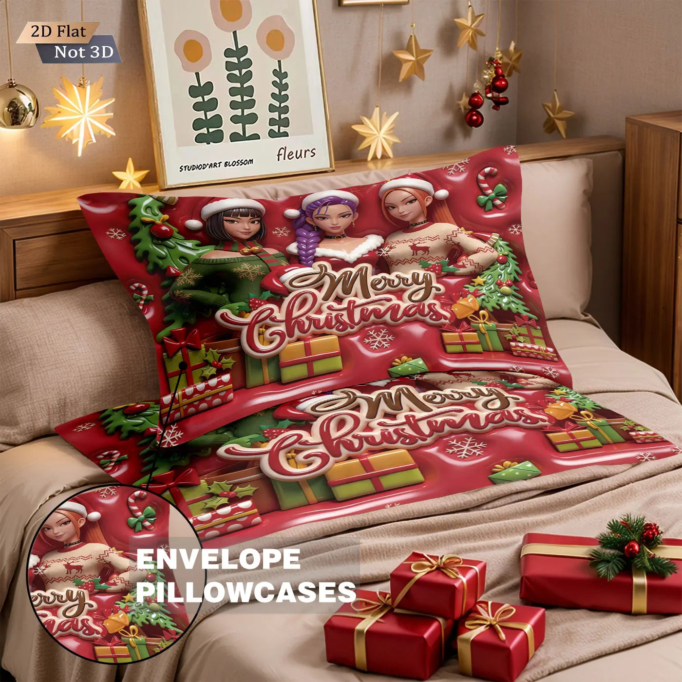 3pcs Christmas imitation relief K-Pop Demon Hunters printed coreless down comforter set