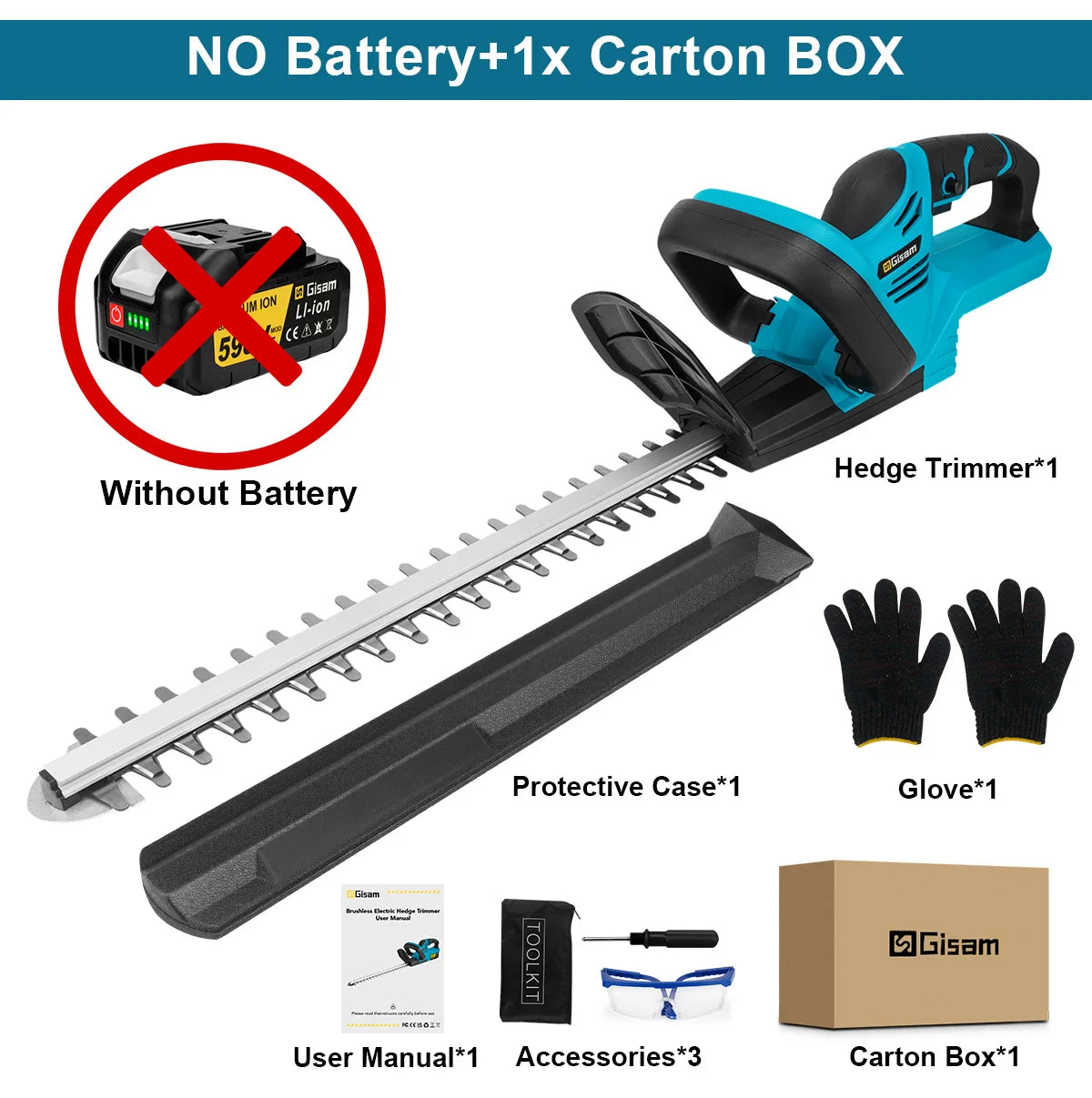 Gisam 20000RPM Brushless Electric Hedge Trimmer