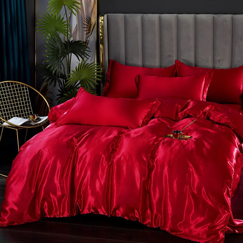 Silk Bedding Set with Duvet Cover Bed Sheet Pillowcase Luxury
