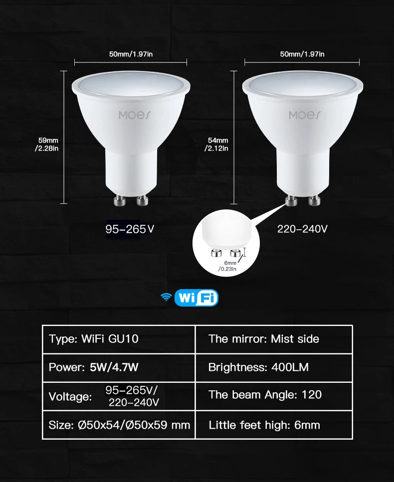 MOES Tuya ZigBee GU10 WIFI Smart LED Bulbs RGB C+W White 5W