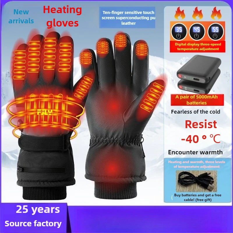 2025 Smart Heated Ski Gloves USB Recharge 3-Heat Carbon Fiber Waterproof