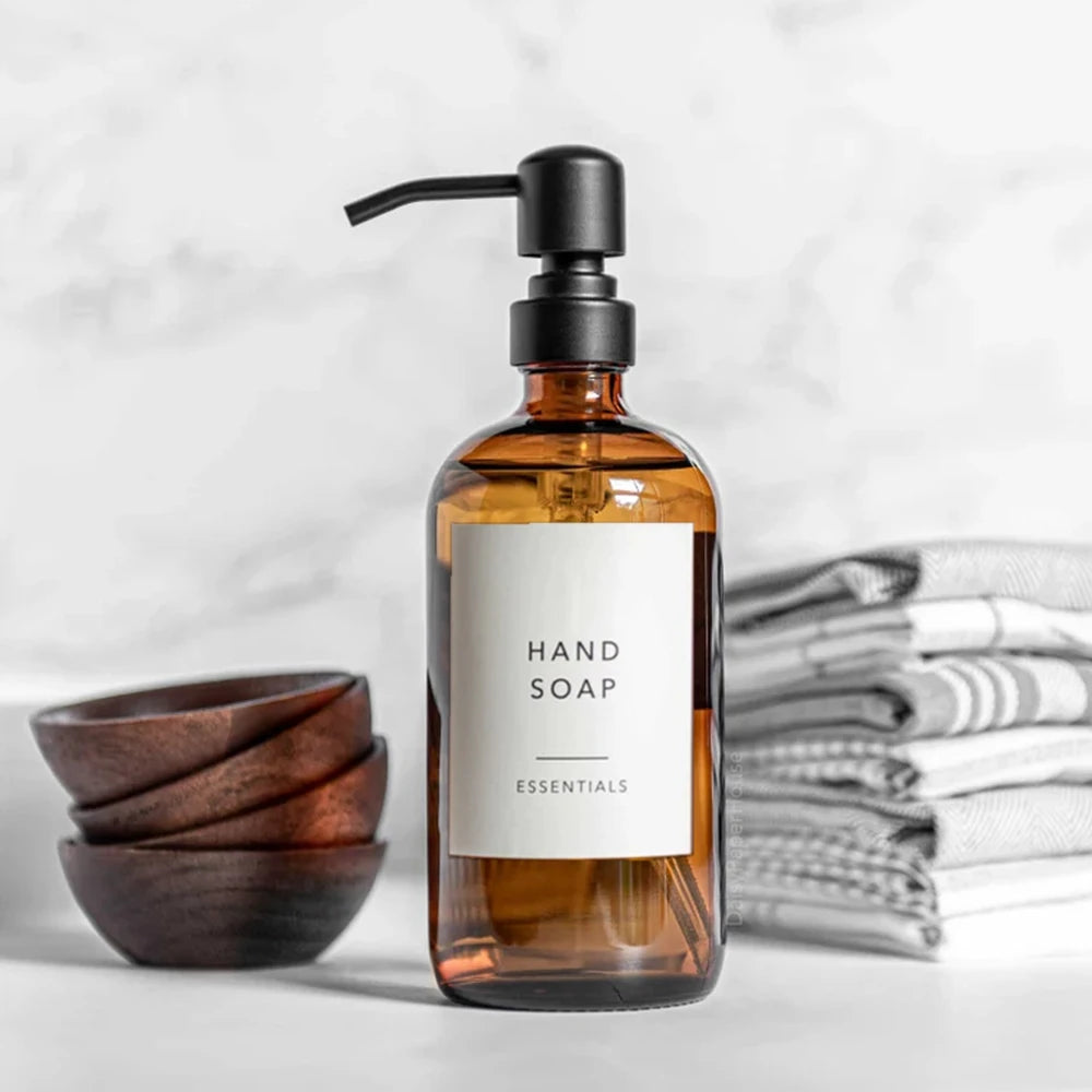 Amber Glass Soap Dispenser with Black Pump