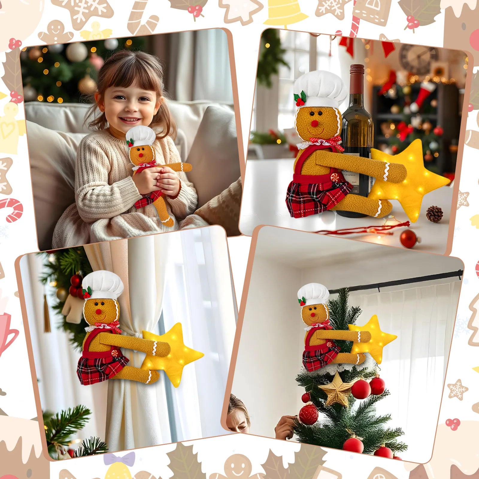 OurWarm Gingerbread Christmas Tree Topper Star Lighted