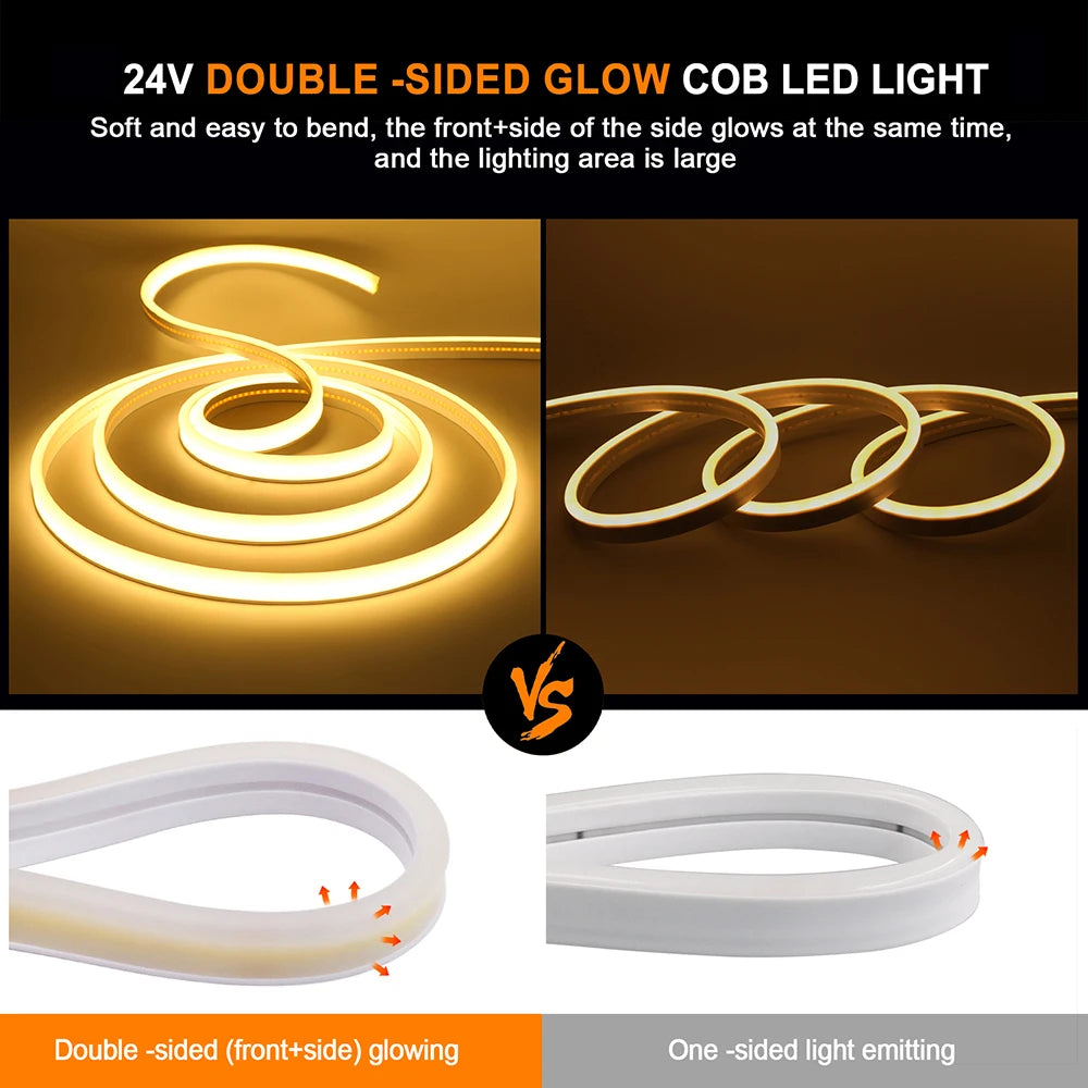 24V LED Neon Light Strip Solar Waterproof 8 Modes 320LEDs/m