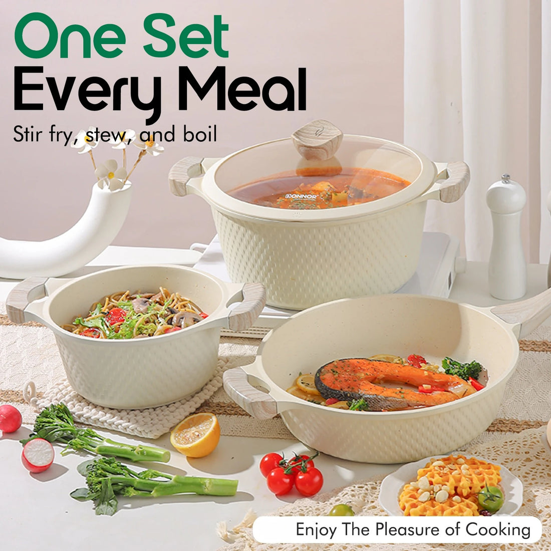 DONNOR 15-piece Pot Set, Non-stick Kitchen Cookware Set Non-stick