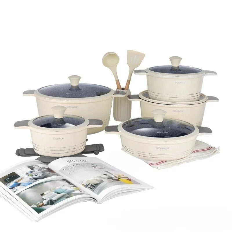 DONNOR 15pcs/set Non Stick Pan Aluminum+Ceramic Cookware
