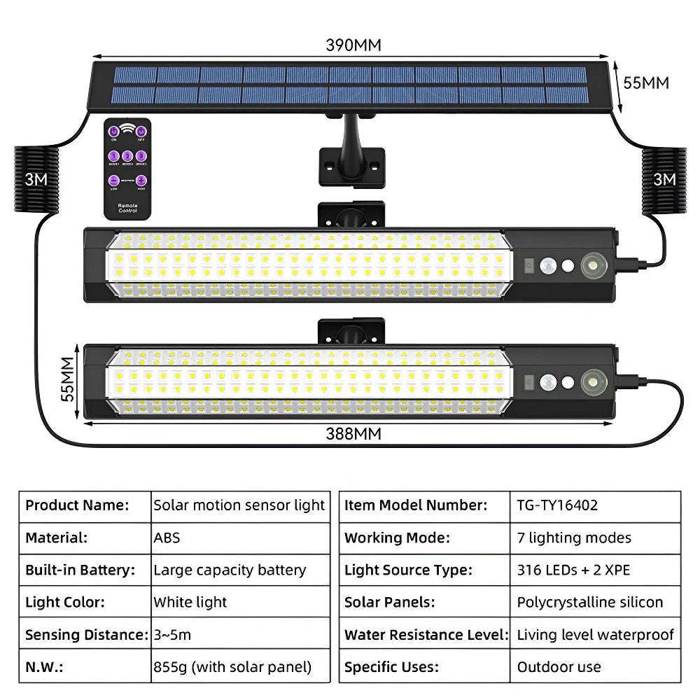 316/158 LED Solar Lamp Motion Sensor Outdoor Camping Wall Light