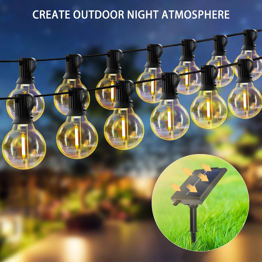 Solar G40 Outdoor String Lights with Remote Controls LED