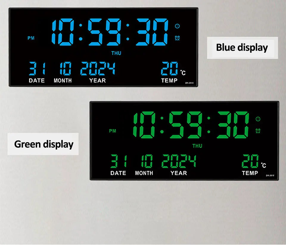 Digital Large Wall Clock Alarm Temperature Date Calendar Display