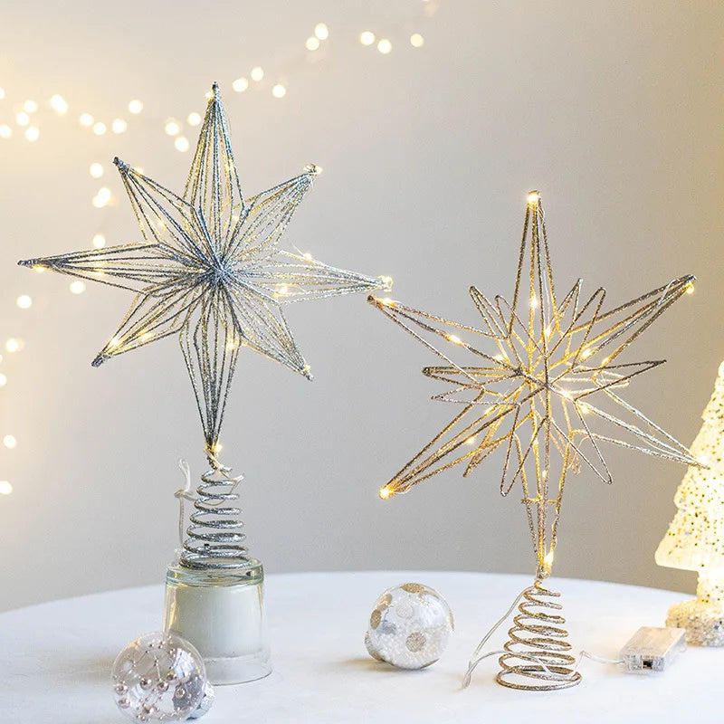30cm Led Star Christmas Tree Topper With String Lights Festive
