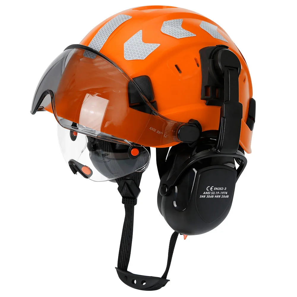 CE Construction Safety Helmet With Visor Built In Goggles