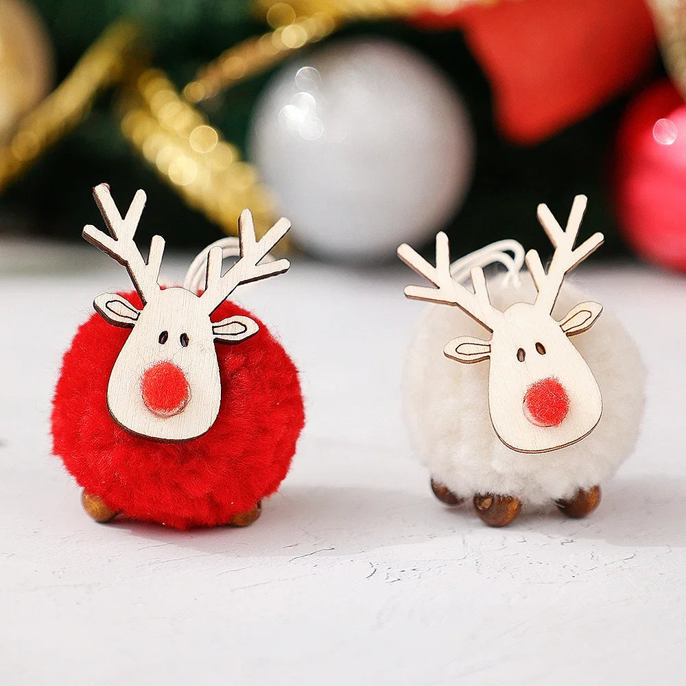20/1Pcs Christmas Felt Wooden Elk Hanging Ornaments Cute Reindeer Xmas