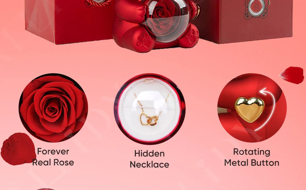 2025 Hot Eternal Rose Teddy Bear Gift Box with Custom Necklace Jewelry Set