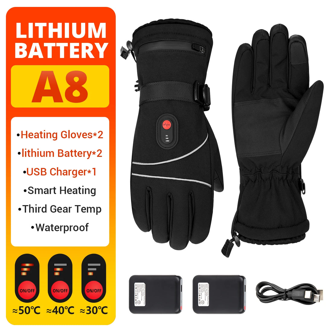 Electric Heated Gloves Winter Skiing Heated Gloves Moto Warm Waterproof