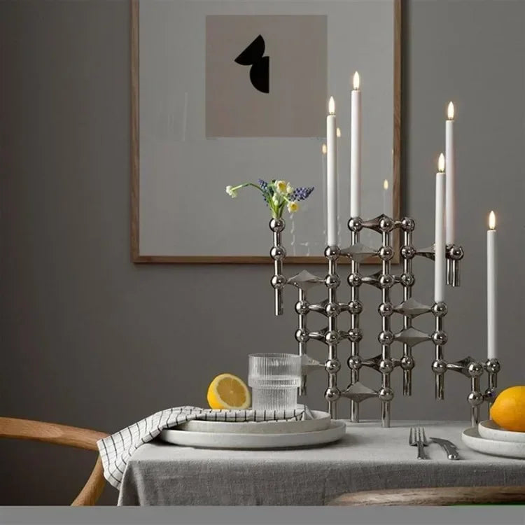 Metal Molecular Structure Candle Holder Nordic Silver Candlestick