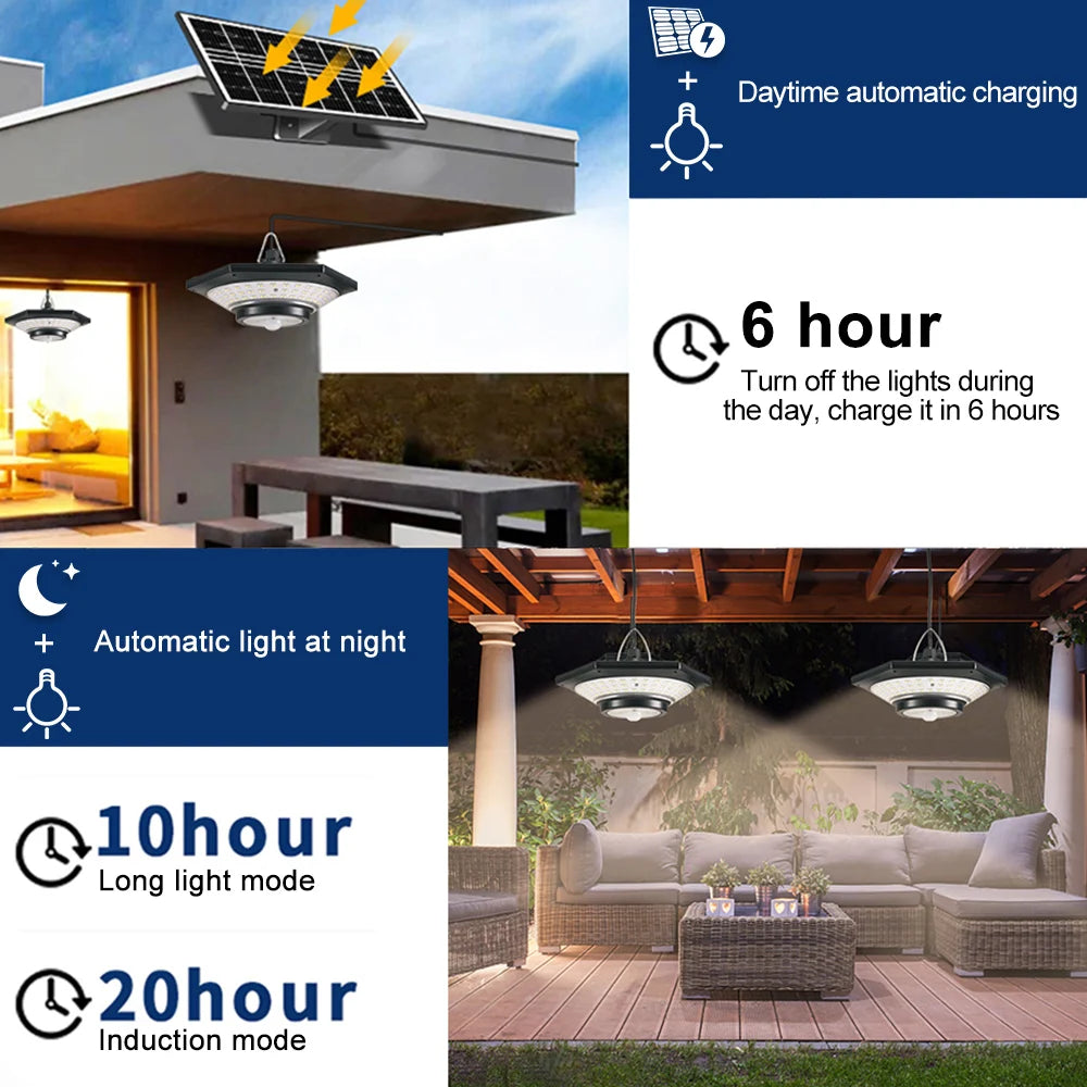 Solar Pendant Lights Outdoor Solar Shed Light Motion Sensor 288 LEDs