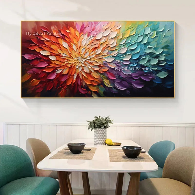 Hand Drawn Colorful Knife Thick Flowers Canvas Oil Painting