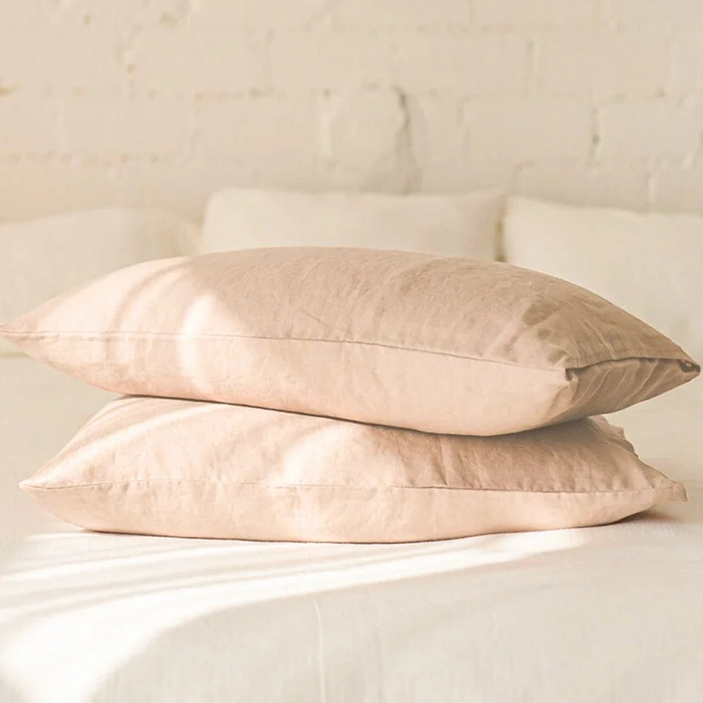 Set of 2 100%Linen Soft Breathable Pillowcase Decorative Square