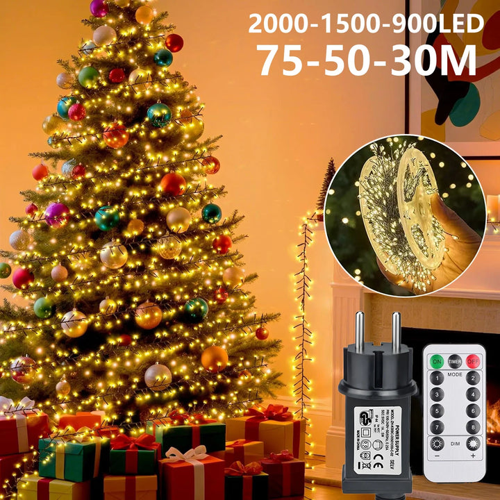 LED Firecracker String Lights 30-75M Garland Fairy Lights EU/US