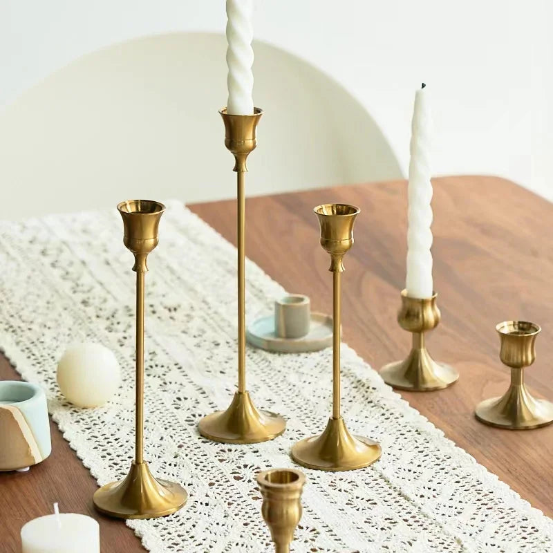 3pc Candlestick Holders Kit Brass Gold Candlestick Set