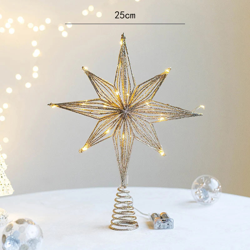 30cm Led Star Christmas Tree Topper With String Lights Festive