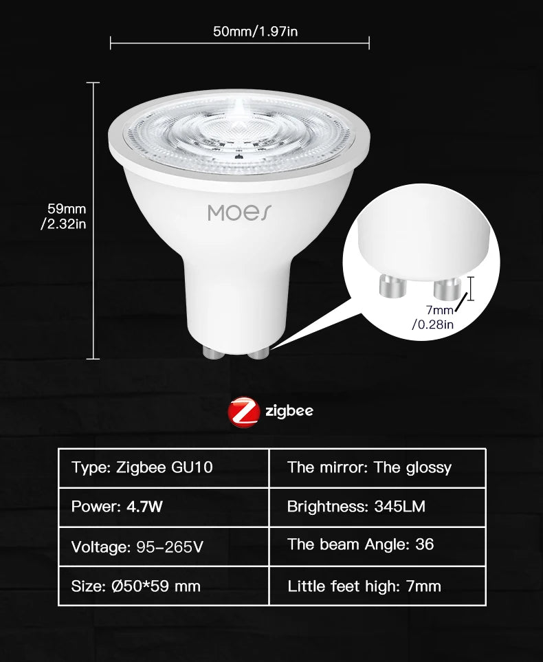 MOES Tuya ZigBee GU10 WIFI Smart LED Bulbs RGB C+W White 5W