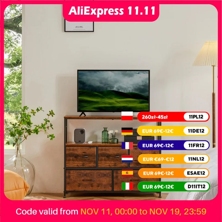 JHK Fireplace TV Stand Dresser For Bedroom