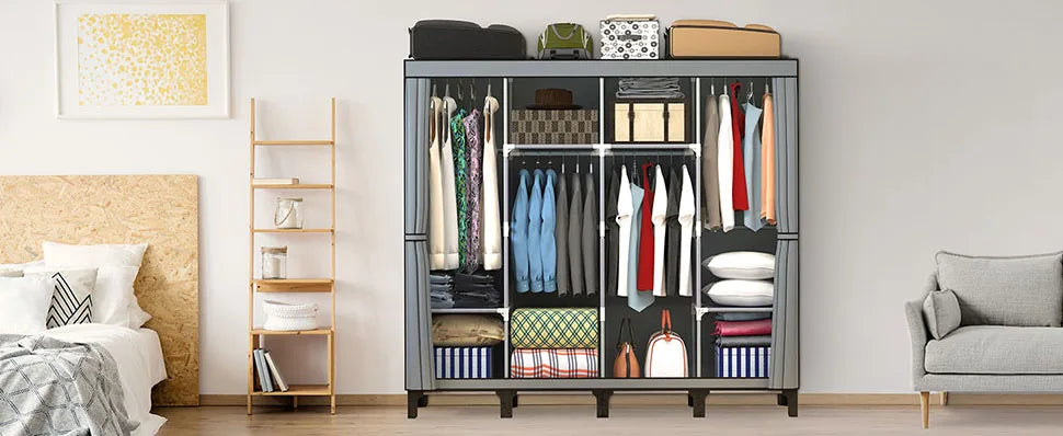 Loefme Canvas Wardrobe Clothes Closet Organizer Portable Storage