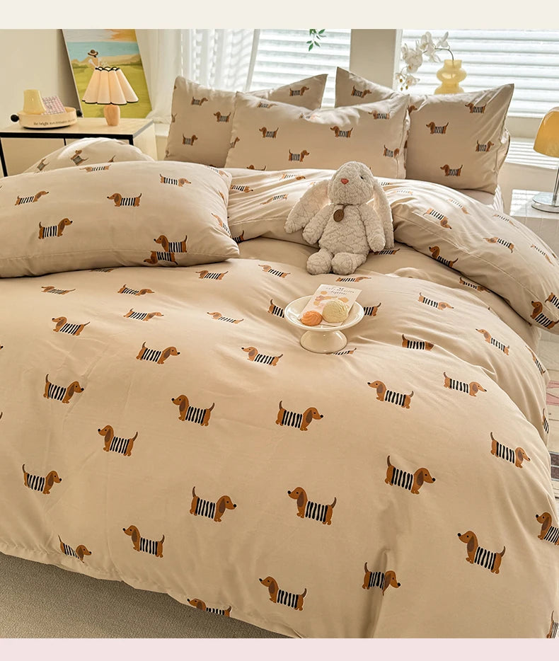 Cute Dog Printed Duvet Covet Set Brown Color Comforter Cover with Pillowcase