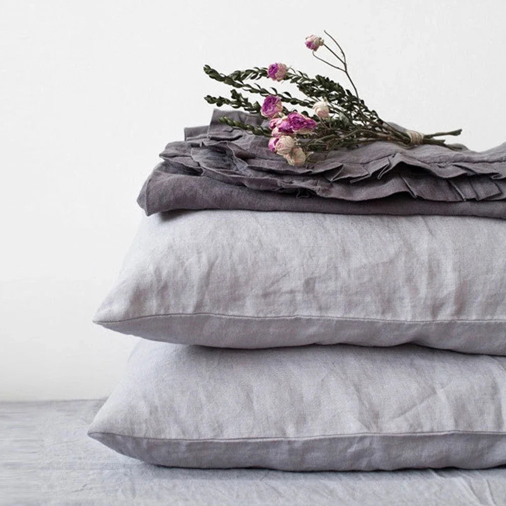 Set of 2 100%Linen Soft Breathable Pillowcase Decorative Square