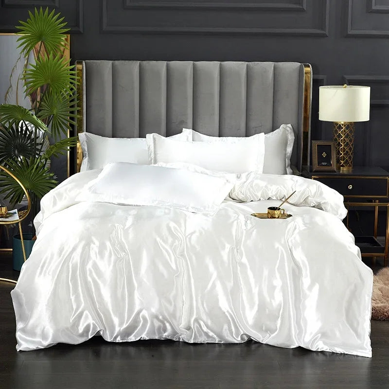Silk Bedding Set with Duvet Cover Bed Sheet Pillowcase Luxury