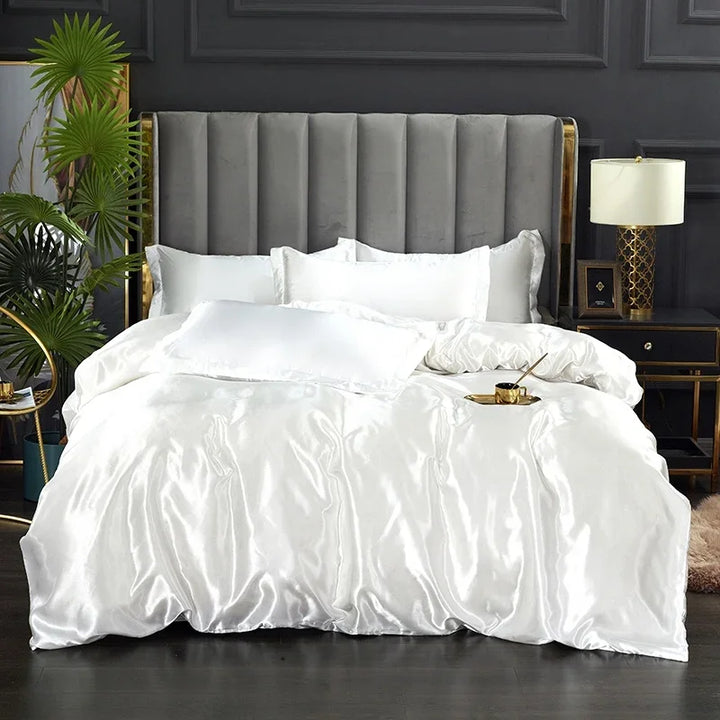 Silk Bedding Set with Duvet Cover Bed Sheet Pillowcase Luxury