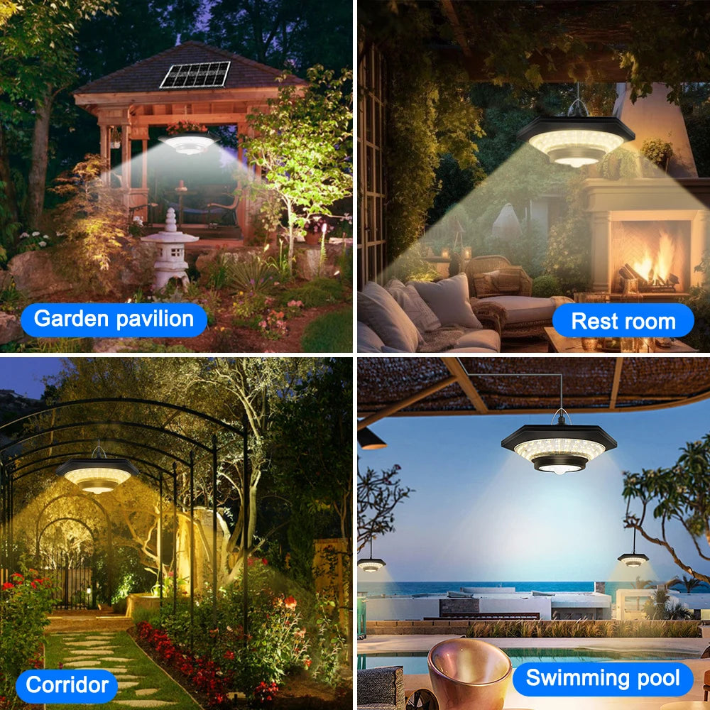 Solar Pendant Lights Outdoor Solar Shed Light Motion Sensor 288 LEDs