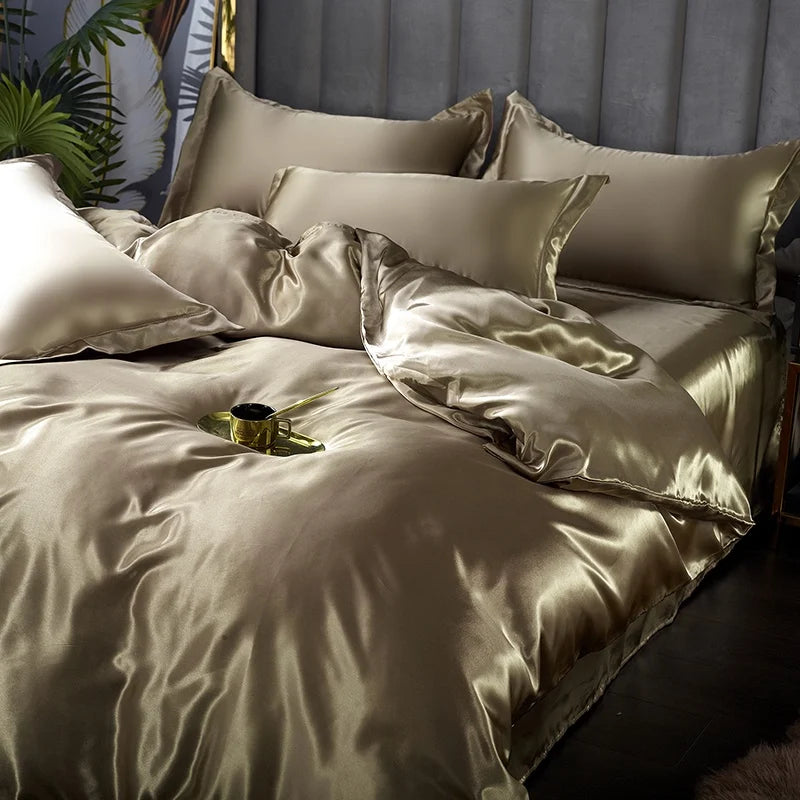 Silk Bedding Set with Duvet Cover Bed Sheet Pillowcase Luxury