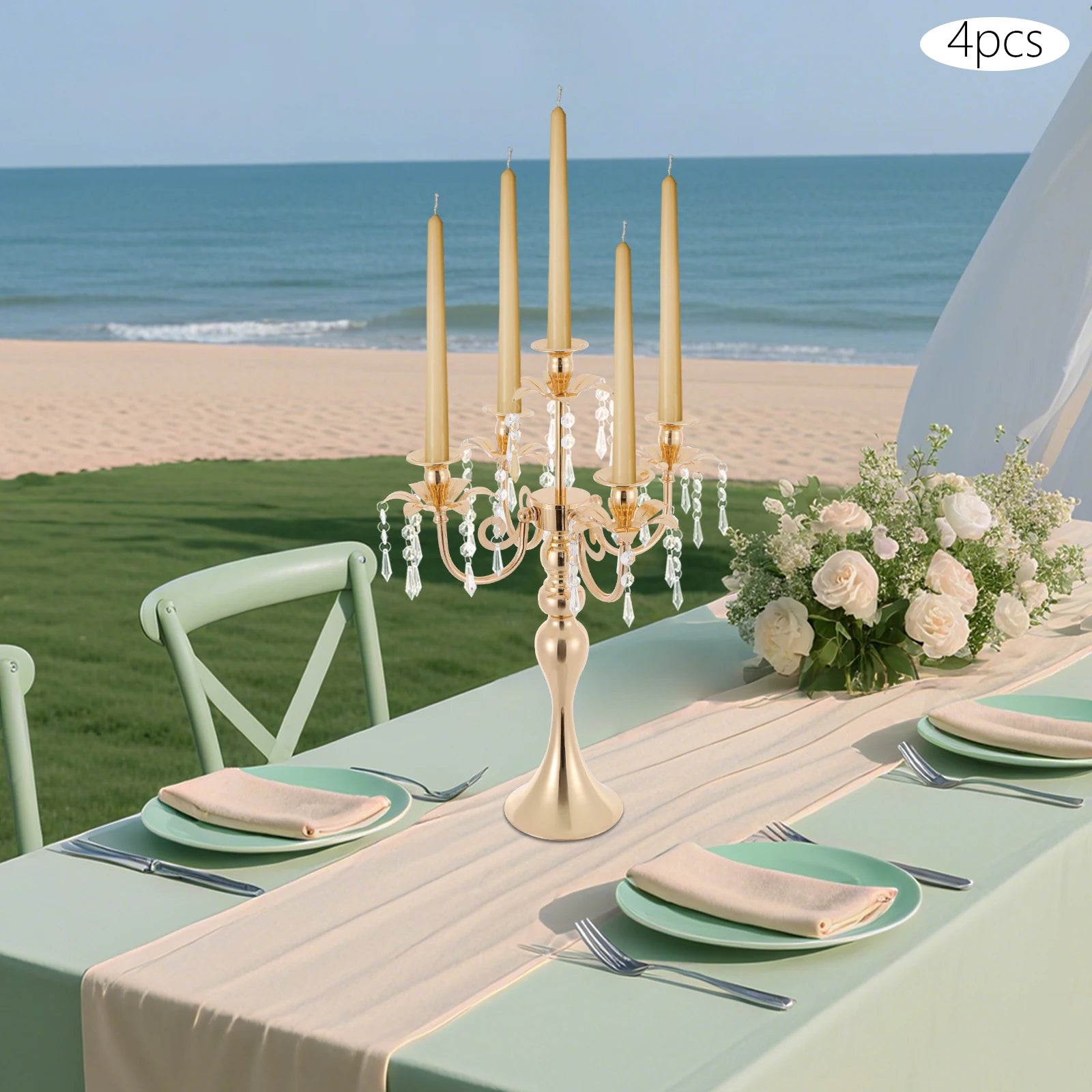 4Pcs 5-Arm Vintage Candle Holders 20in Black